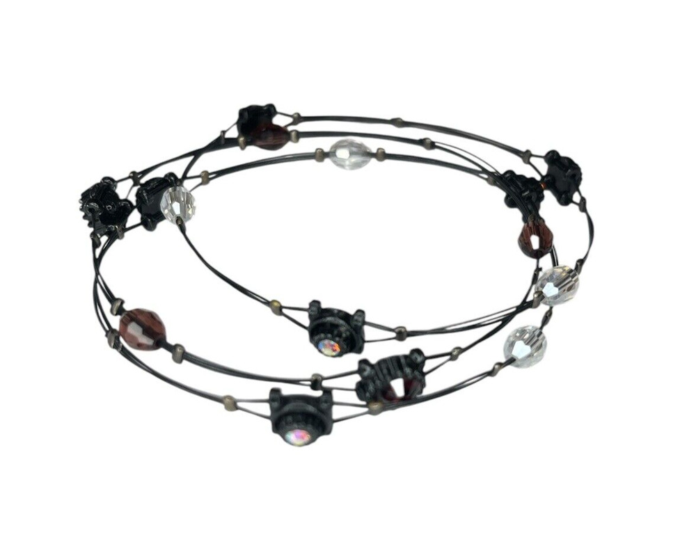 3 Piece Set Bracelets Lot with Black Wire Trio Bundle Bangle